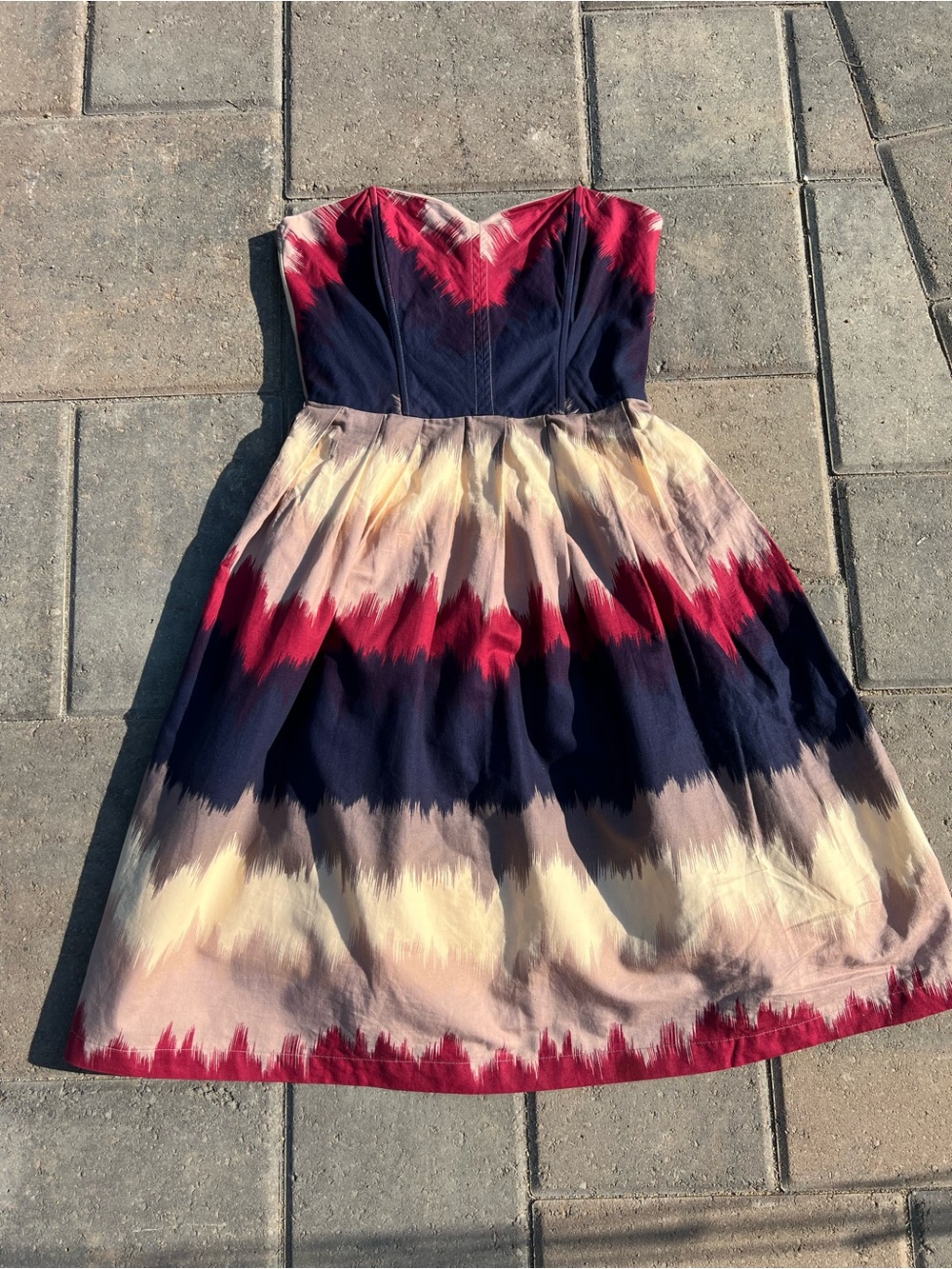 Corey Lynn Calter Strapless Ikat Mini Dress 4 Pink Navy Beige